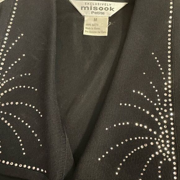 Misook Black Rhinestone Blazer Jacket Acrylic Petite Medium PM - Picture 3 of 6